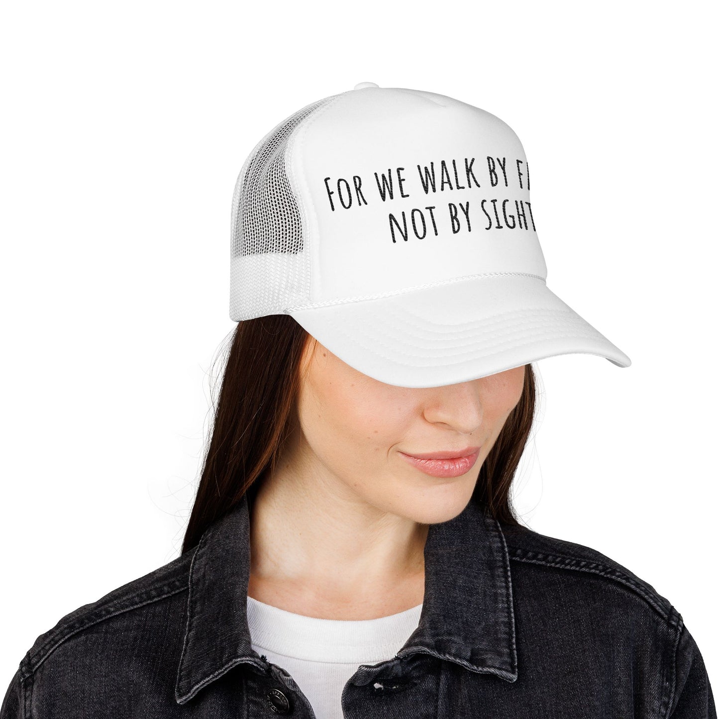 Walk by Faith Embroidered Foam Trucker Hat, Cap for Outdoor Adventures, Faith Lovers Gift, Casual Style, Embroidery, Inspirational Hat