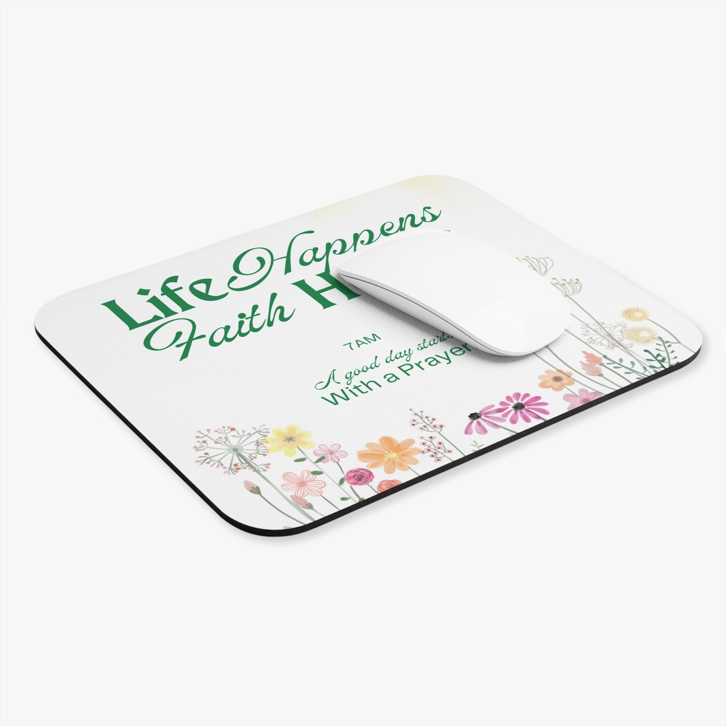 Faith and Prayer Mouse Pad, Motivational Floral Desk Accessory - Rectangle, Inspirational Home Office Decor, Christian Gift, Religious