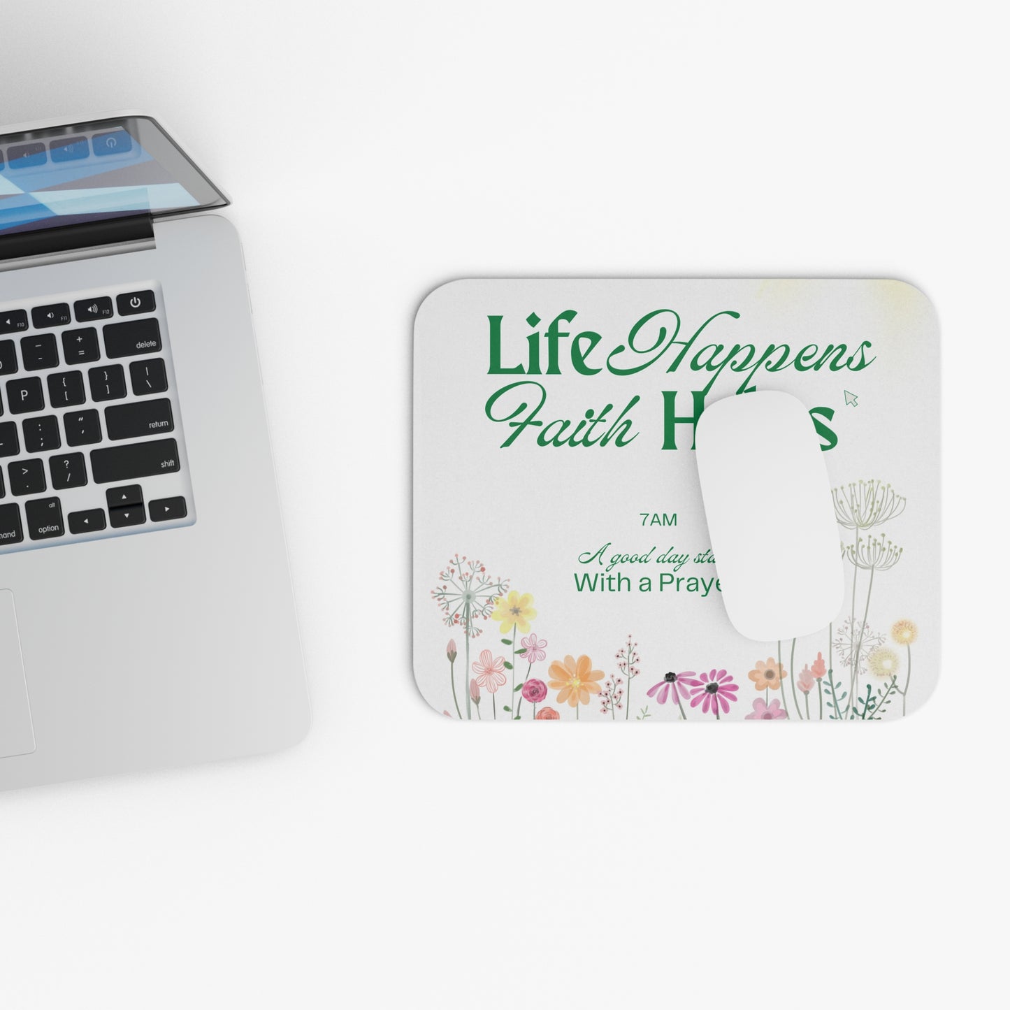 Faith and Prayer Mouse Pad, Motivational Floral Desk Accessory - Rectangle, Inspirational Home Office Decor, Christian Gift, Religious
