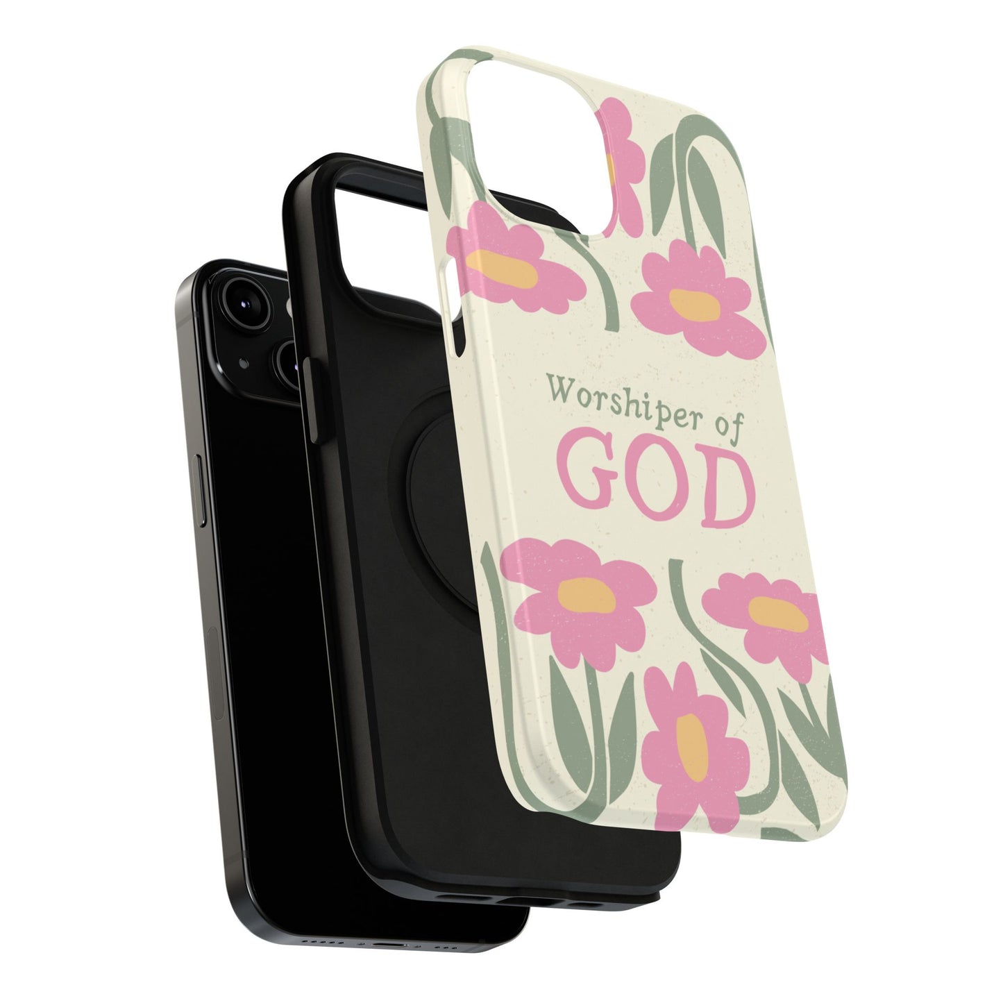 Floral Worshiper of God Design, Impact-Resistant Phone Case, Cute Ideal Gift for Believers, Faith-Inspired Accessories