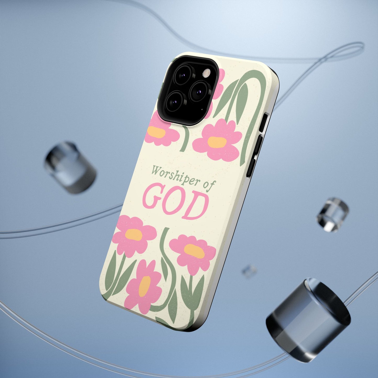 Floral Worshiper of God Design, Impact-Resistant Phone Case, Cute Ideal Gift for Believers, Faith-Inspired Accessories