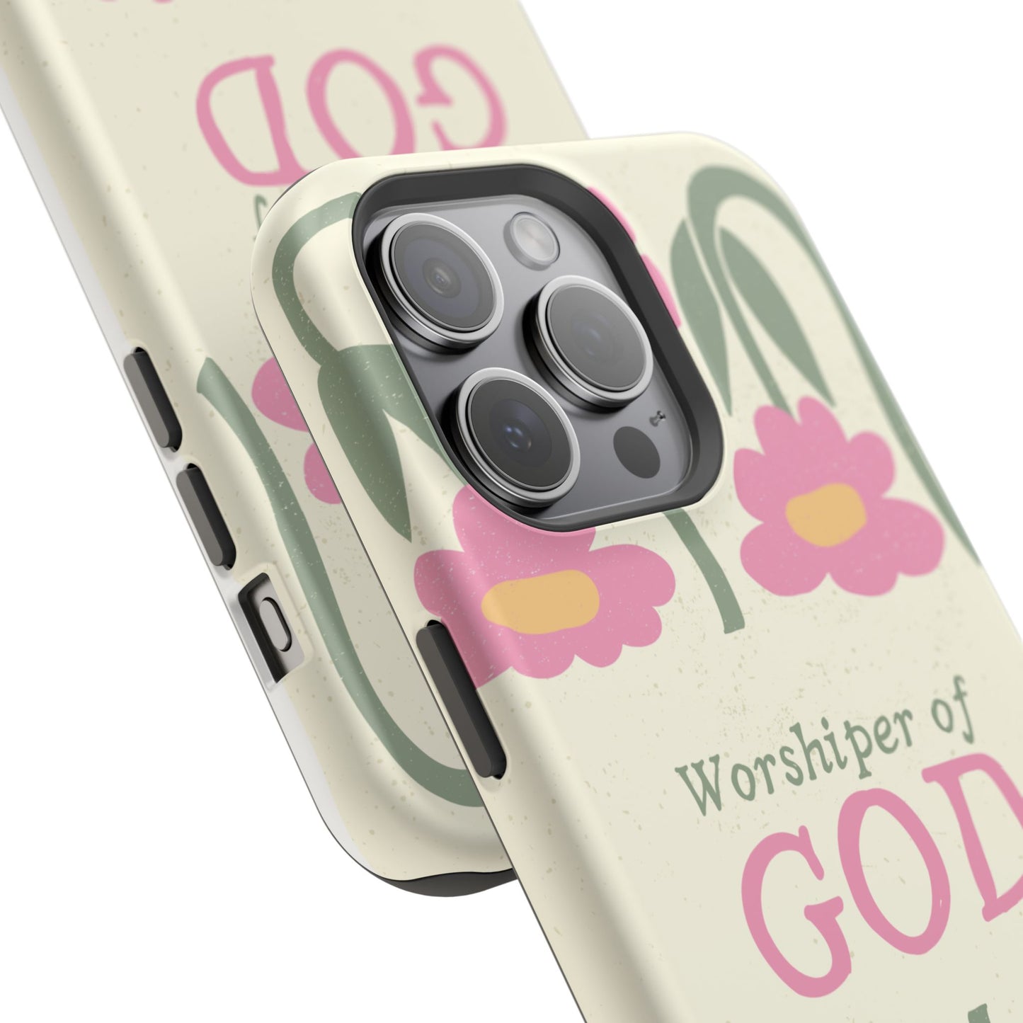 Floral Worshiper of God Design, Impact-Resistant Phone Case, Cute Ideal Gift for Believers, Faith-Inspired Accessories