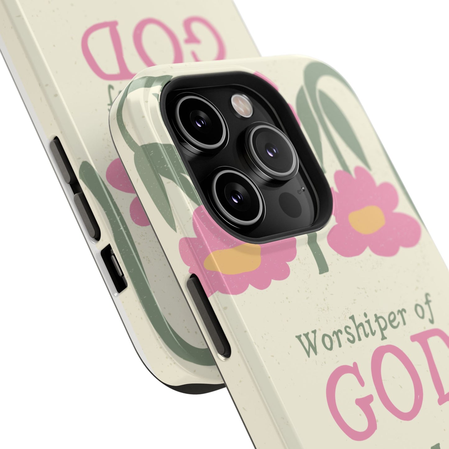 Floral Worshiper of God Design, Impact-Resistant Phone Case, Cute Ideal Gift for Believers, Faith-Inspired Accessories