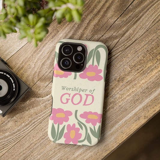 Floral Worshiper of God Design, Impact-Resistant Phone Case, Cute Ideal Gift for Believers, Faith-Inspired Accessories