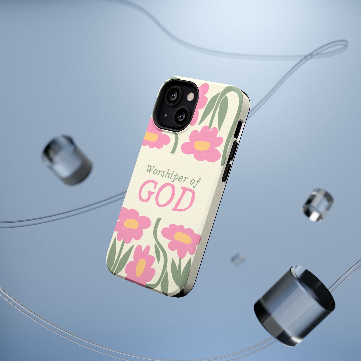 Floral Worshiper of God Design, Impact-Resistant Phone Case, Cute Ideal Gift for Believers, Faith-Inspired Accessories