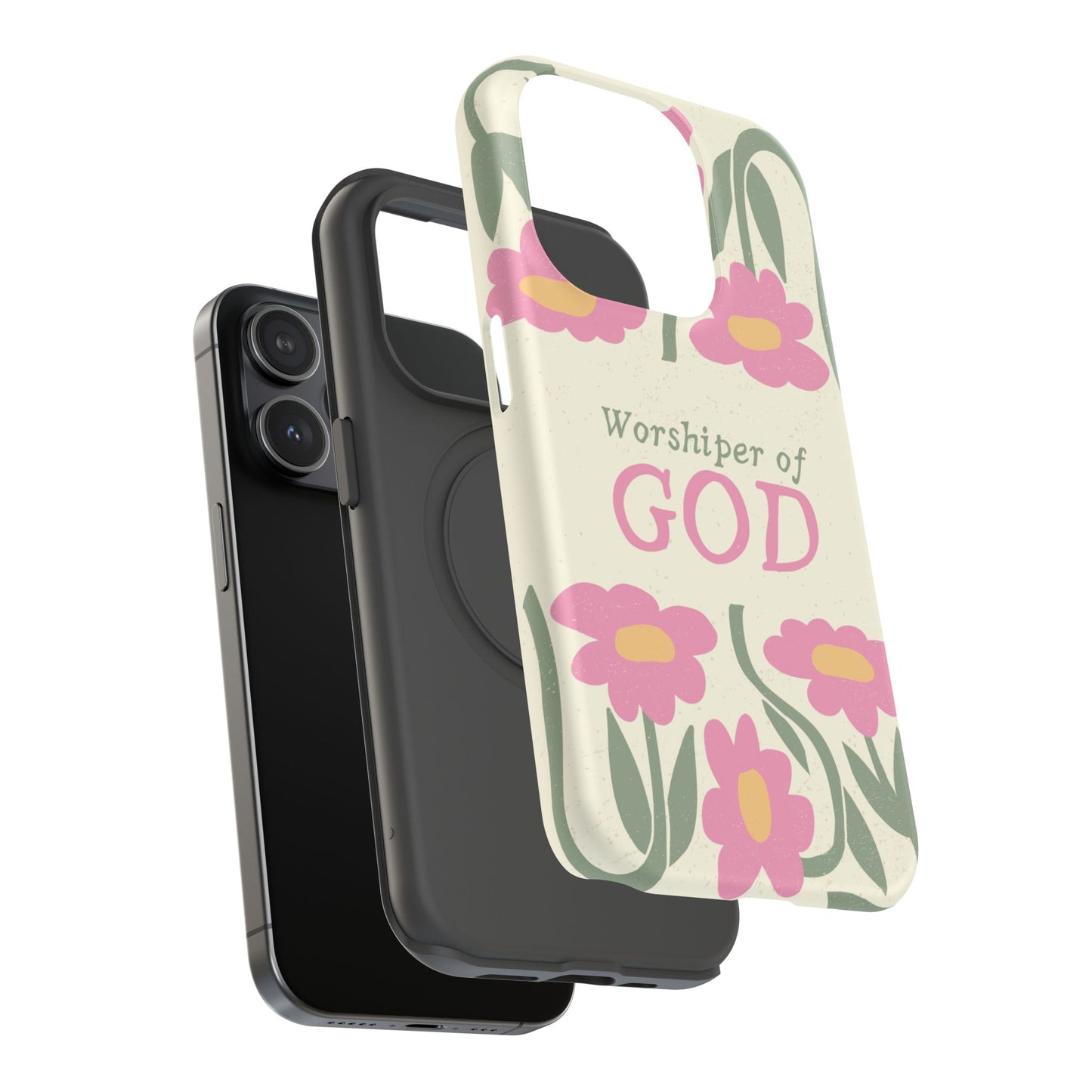 Floral Worshiper of God Design, Impact-Resistant Phone Case, Cute Ideal Gift for Believers, Faith-Inspired Accessories