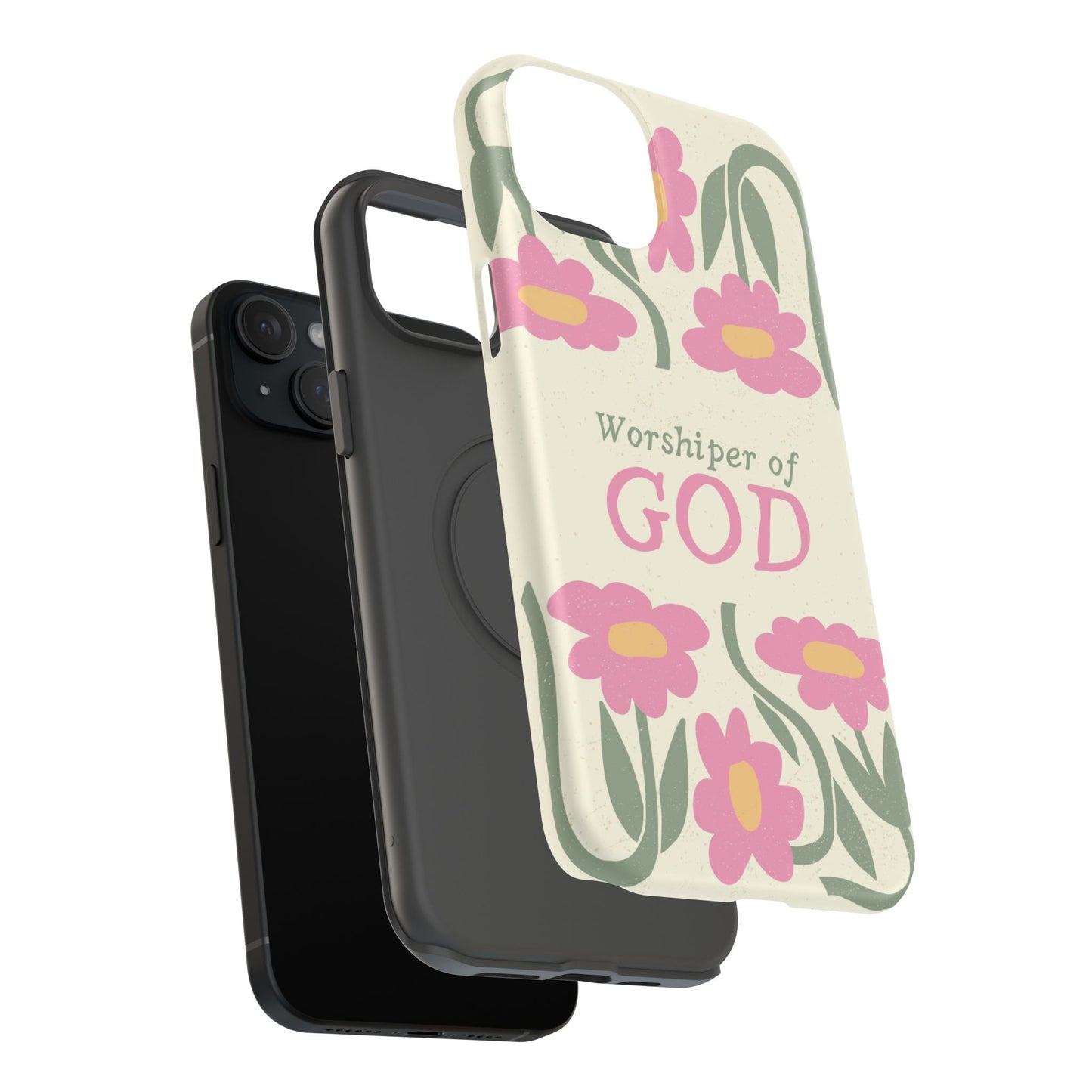 Floral Worshiper of God Design, Impact-Resistant Phone Case, Cute Ideal Gift for Believers, Faith-Inspired Accessories