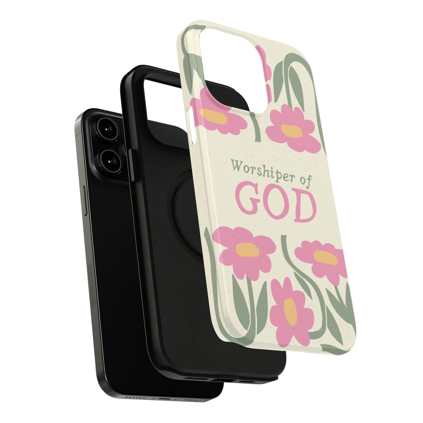 Floral Worshiper of God Design, Impact-Resistant Phone Case, Cute Ideal Gift for Believers, Faith-Inspired Accessories