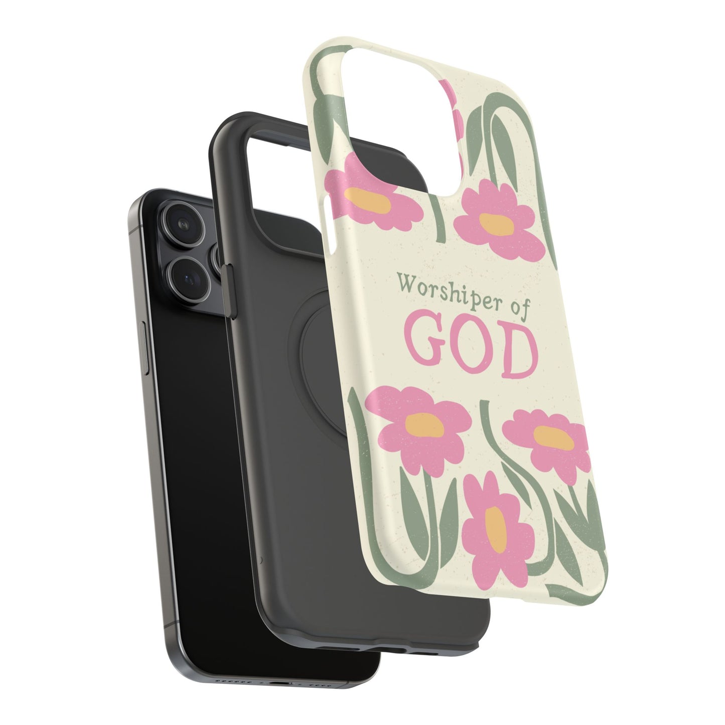Floral Worshiper of God Design, Impact-Resistant Phone Case, Cute Ideal Gift for Believers, Faith-Inspired Accessories