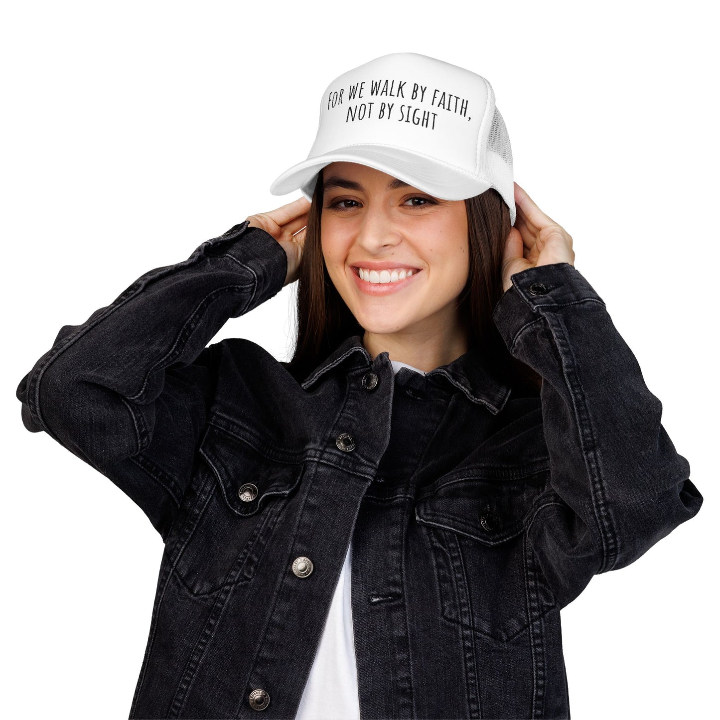Walk by Faith Embroidered Foam Trucker Hat, Cap for Outdoor Adventures, Faith Lovers Gift, Casual Style, Embroidery, Inspirational Hat