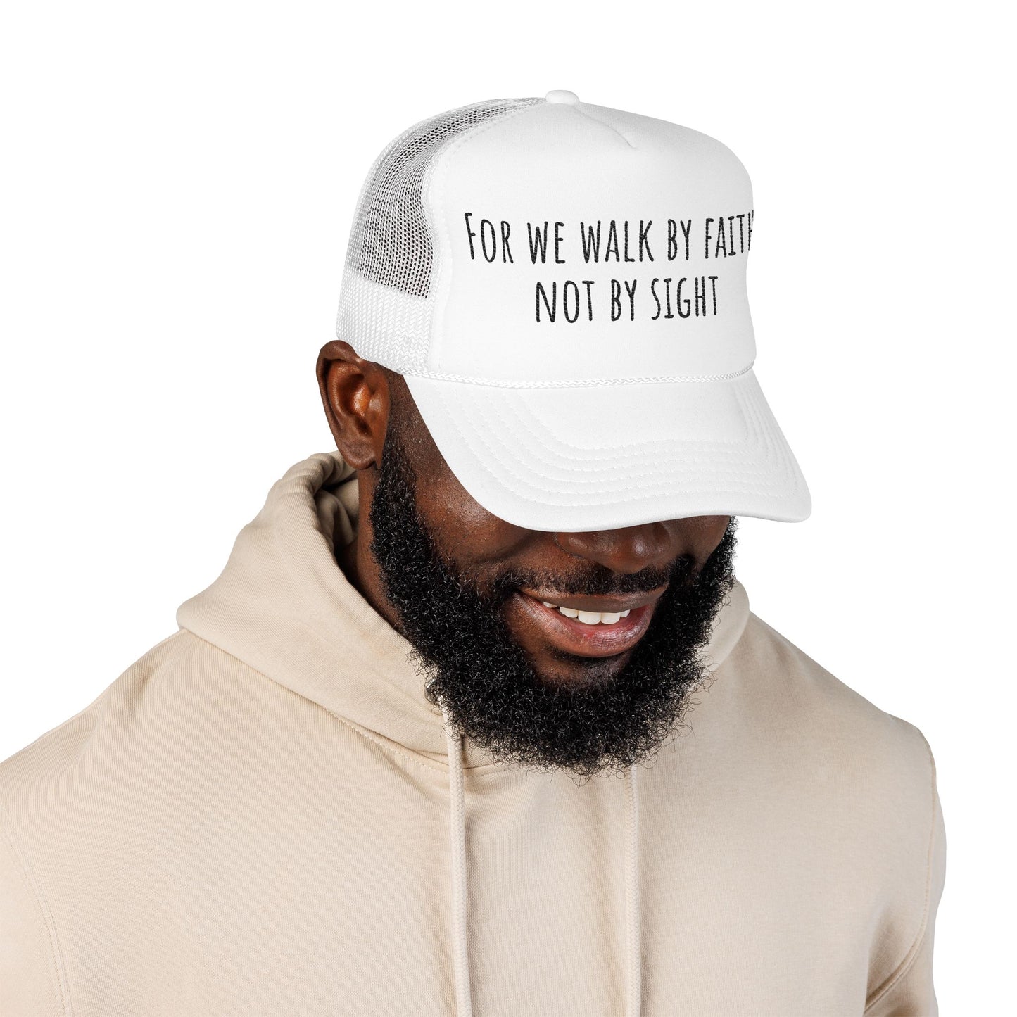 Walk by Faith Embroidered Foam Trucker Hat, Cap for Outdoor Adventures, Faith Lovers Gift, Casual Style, Embroidery, Inspirational Hat