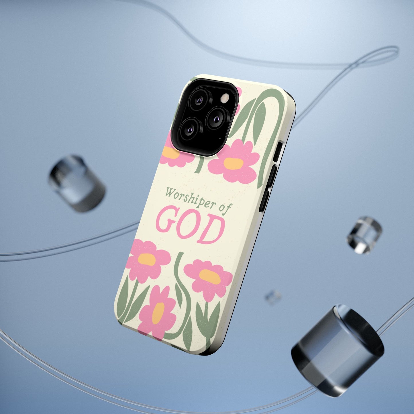 Floral Worshiper of God Design, Impact-Resistant Phone Case, Cute Ideal Gift for Believers, Faith-Inspired Accessories