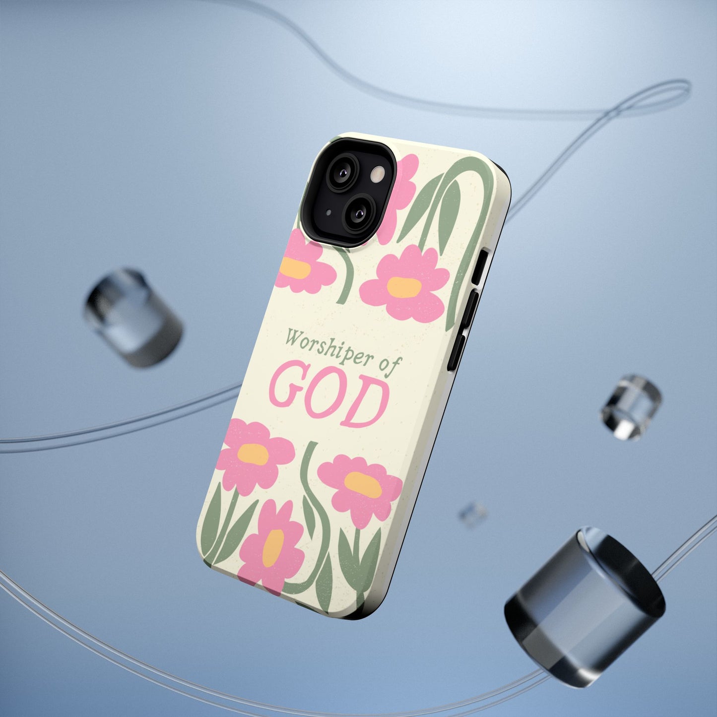 Floral Worshiper of God Design, Impact-Resistant Phone Case, Cute Ideal Gift for Believers, Faith-Inspired Accessories