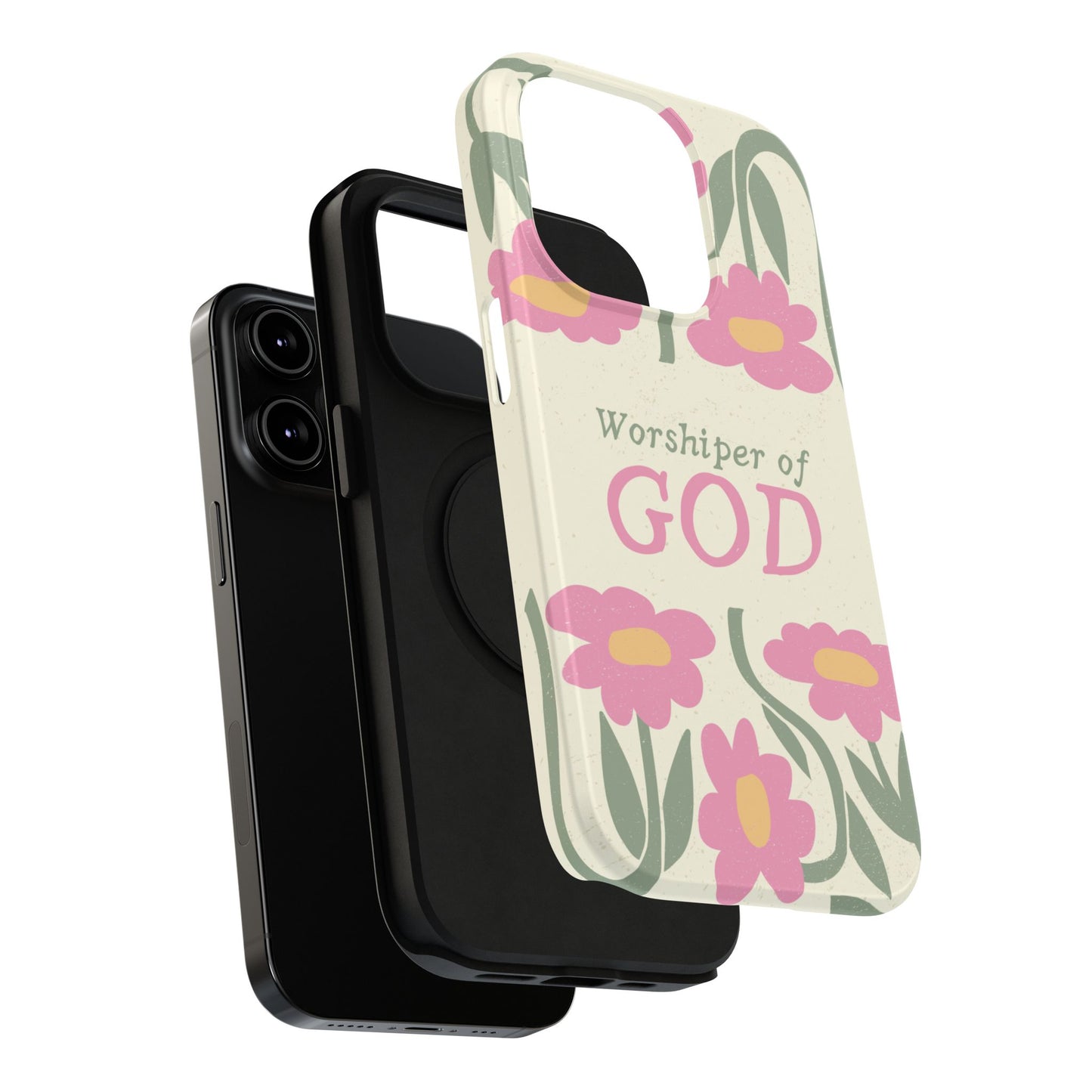 Floral Worshiper of God Design, Impact-Resistant Phone Case, Cute Ideal Gift for Believers, Faith-Inspired Accessories
